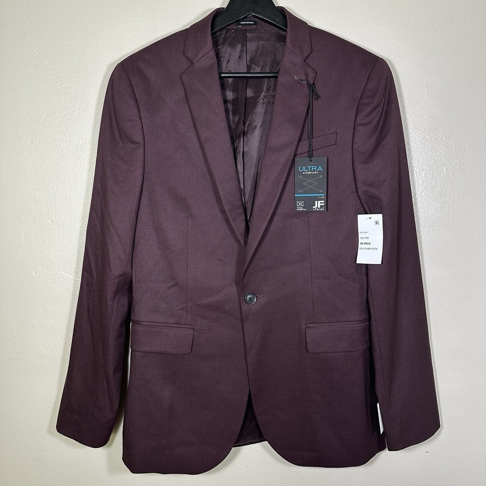 J Ferrar Mens 36R Suit Jacket Slim Fit Burgundy Ultra Comfort Stretch NEW